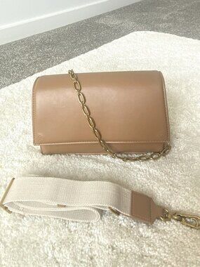 ZARA Women's 2000s Crossbody Bag Latte Dual Straps Gold Chain Neutral Capsule